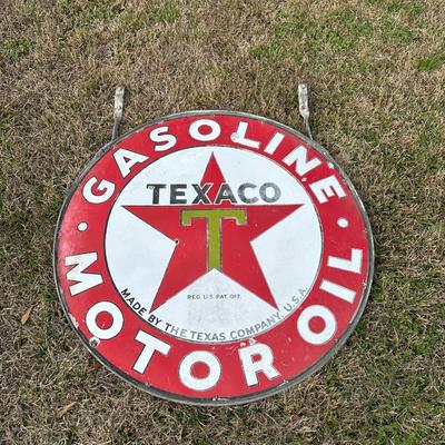 Vintage Late 1920’s-1934 Texaco Gasoline Motor Oil Porcelain Sign on Original Double-Sided Frame