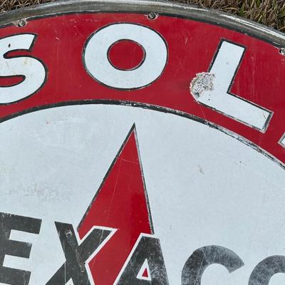 Vintage Late 1920’s-1934 Texaco Gasoline Motor Oil Porcelain Sign on Original Double-Sided Frame