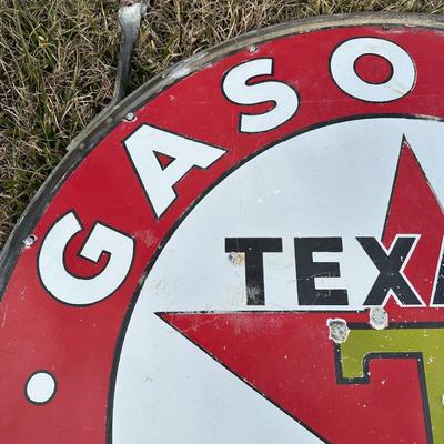 Vintage Late 1920’s-1934 Texaco Gasoline Motor Oil Porcelain Sign on Original Double-Sided Frame