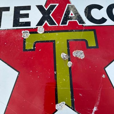 Vintage Late 1920’s-1934 Texaco Gasoline Motor Oil Porcelain Sign on Original Double-Sided Frame