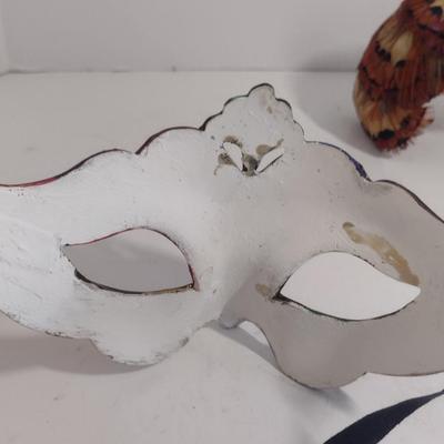 Fashion Accessories- Two Mardi Gras Masks and Vintage Pheasant Feather Hat