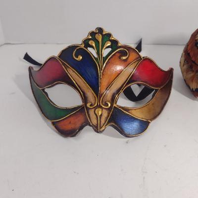 Fashion Accessories- Two Mardi Gras Masks and Vintage Pheasant Feather Hat