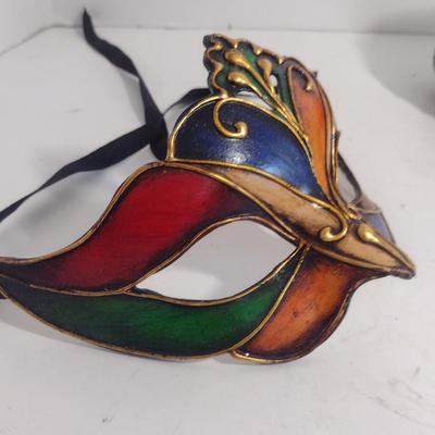 Fashion Accessories- Two Mardi Gras Masks and Vintage Pheasant Feather Hat