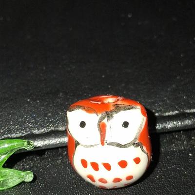 Sale Photo Thumbnail #108: Blown glass fishy & gorgeous hand created owl. Both are adorable & about the size of a penny, as shown