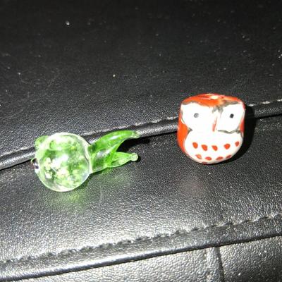 Sale Photo Thumbnail #103: Blown glass fishy & gorgeous hand created owl. Both are adorable & about the size of a penny, as shown