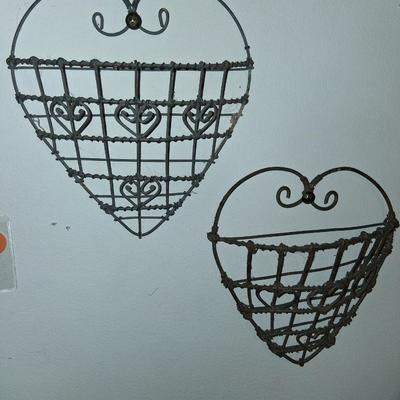 Sale Photo Thumbnail #113: 2 approximately 6" tall wire heart wall pockets