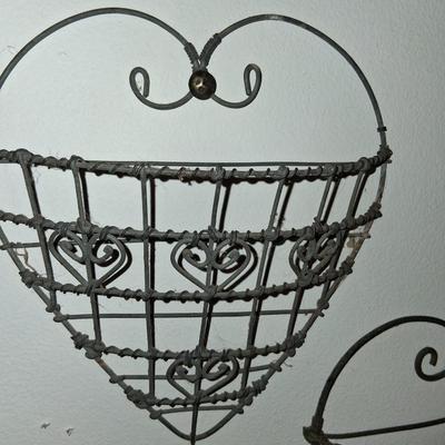 Sale Photo Thumbnail #115: 2 approximately 6" tall wire heart wall pockets