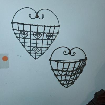 Sale Photo Thumbnail #114: 2 approximately 6" tall wire heart wall pockets