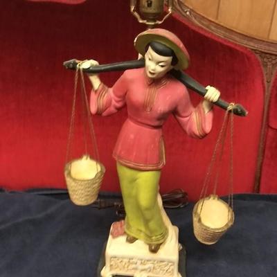 Sale Photo Thumbnail #128: Beautiful lamp with hanging baskets, great condition with vintage shade. Large sofa lamp, very unusual size.