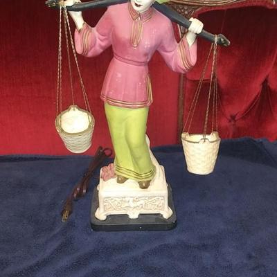 Sale Photo Thumbnail #123: Beautiful lamp with hanging baskets, great condition with vintage shade. Large sofa lamp, very unusual size.