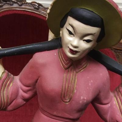 Sale Photo Thumbnail #129: Beautiful lamp with hanging baskets, great condition with vintage shade. Large sofa lamp, very unusual size.