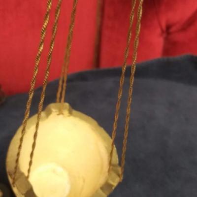 Sale Photo Thumbnail #130: Beautiful lamp with hanging baskets, great condition with vintage shade. Large sofa lamp, very unusual size.