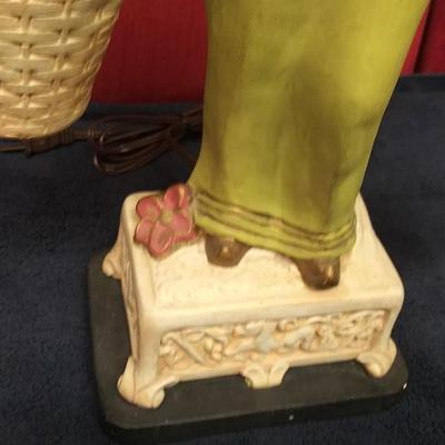 Sale Photo Thumbnail #125: Beautiful lamp with hanging baskets, great condition with vintage shade. Large sofa lamp, very unusual size.