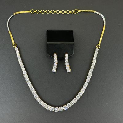 Brand New Zirconia Earrings And Necklace Rhodium Plating