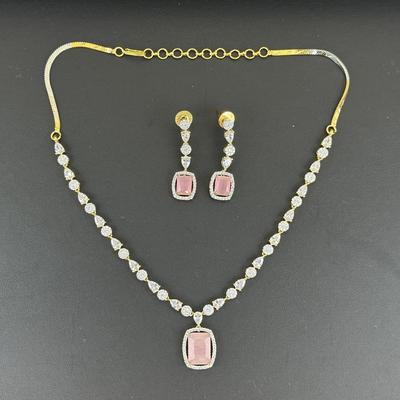 Brand New Zirconia Earrings And Necklace Rhodium Plating