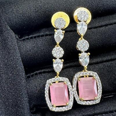 Brand New Zirconia Earrings And Necklace Rhodium Plating