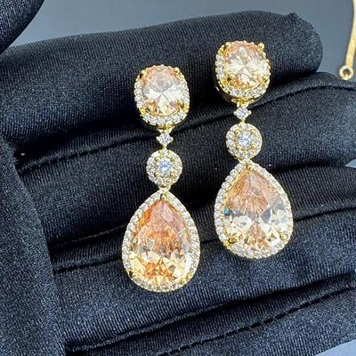 Brand New Zirconia Earrings And Necklace Rhodium Plating