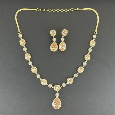 Brand New Zirconia Earrings And Necklace Rhodium Plating