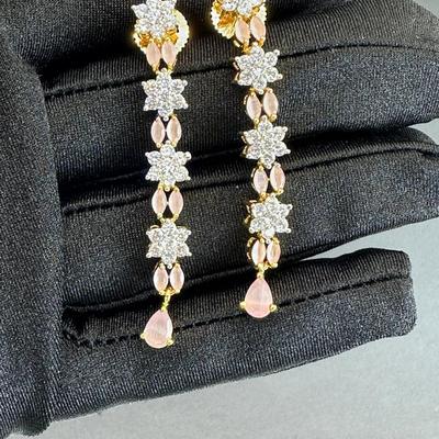 Brand New Zirconia Earrings And Necklace Rhodium Plating