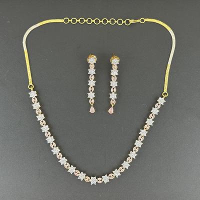 Brand New Zirconia Earrings And Necklace Rhodium Plating