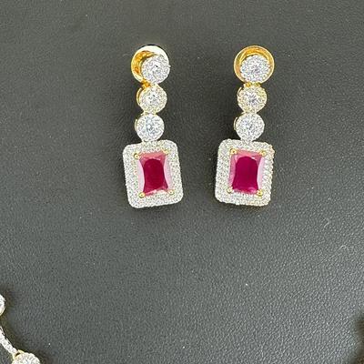 Brand New Zirconia Necklace And Earrings Rhodium Plating