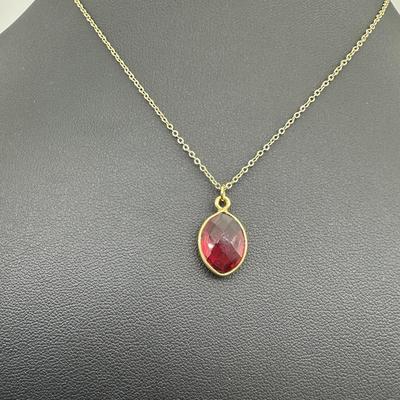 Necklace 925 Silver-Tone, Gold-Plated Natural Pink Tourmaline Gemstone