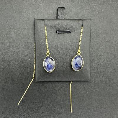 Earrings 925 Silver-Tone, Gold-Plated Natural  Blue Sapphire Gemstone 