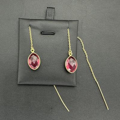Earrings 925 Silver-Tone, Gold-Plated Natural Pink Tourmaline Gemstone 