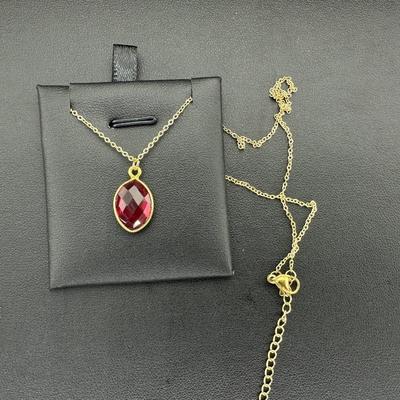 Necklace 925 Silver-Tone, Gold-Plated Natural Pink Tourmaline Gemstone