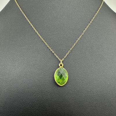 Necklace 925 Silver-Tone, Gold-Plated Natural Peridot  Gemstone 