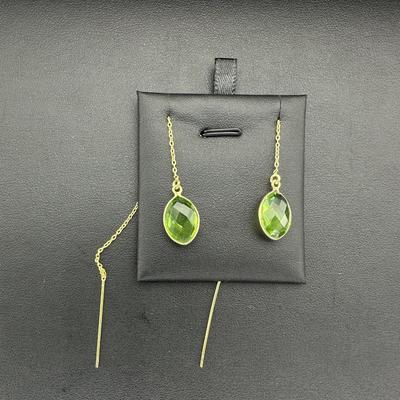 Earrings 925 Silver-Tone, Gold-Plated Natural Peridot Gemstone 