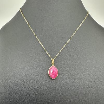 Necklace 925 Silver-Tone, Gold-Plated Natural Ruby Gemstone 
