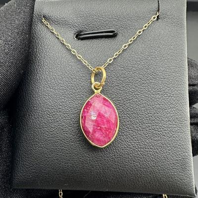 Necklace 925 Silver-Tone, Gold-Plated Natural Ruby Gemstone 