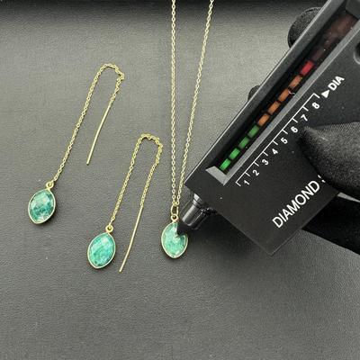 Necklace 925 Silver-Tone, Gold-Plated Natural Green Emerald Gemstone 