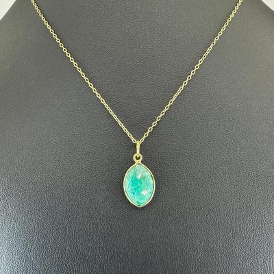 Necklace 925 Silver-Tone, Gold-Plated Natural Green Emerald Gemstone 