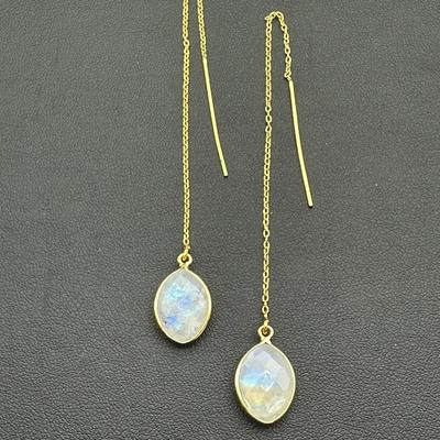 Earrings 925 Silver-Tone, Gold-Plated Natural Moonstone Gemstone