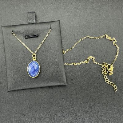 Necklace 925 Silver-Tone, Gold-Plated Natural Blue Sapphire Gemstone 
