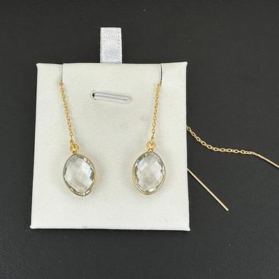 Earrings 925 Silver-Tone, Gold-Plated Natural Clear Quartz Gemstone