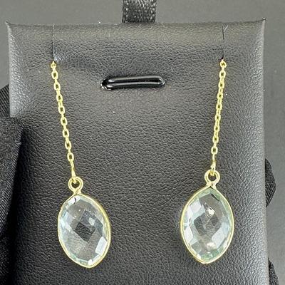 Earrings 925 Silver-Tone, Gold-Plated Aquamarine Gemstone 