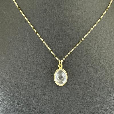 Necklace 925 Silver-Tone, Gold-Plated Natural Clear Quartz Gemstone