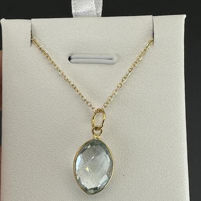 Necklace 925 Silver-Tone, Gold-Plated Natural  Aquamarine Gemstone 