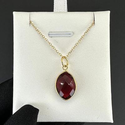 Necklace 925 Silver-Tone, Gold-Plated Natural Garnet Gemstone 
