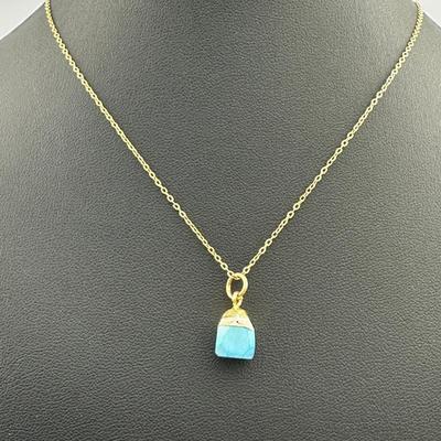 Necklace 925 Silver-Tone, Gold-Plated, Natural Raw Turquoise Gemstone 