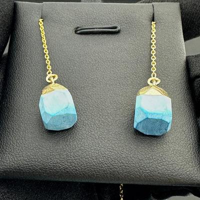 Earrings 925 Silver-Tone, Gold-Plated, Natural Raw Turquoise Gemstone