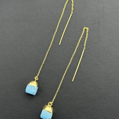 Earrings 925 Silver-Tone, Gold-Plated, Natural Raw Turquoise Gemstone