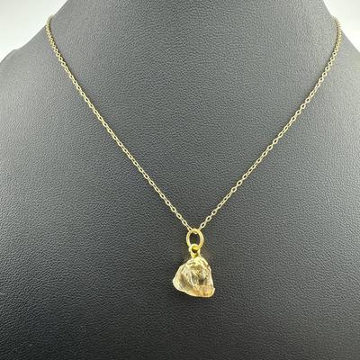 Necklace 925 Silver-Tone, Gold-Plated, Natural Raw Citrine Gemstone 