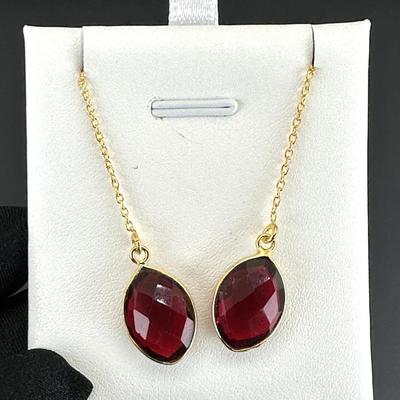 Earrings 925 Silver-Tone, Gold-Plated Natural Garnet Gemstone 
