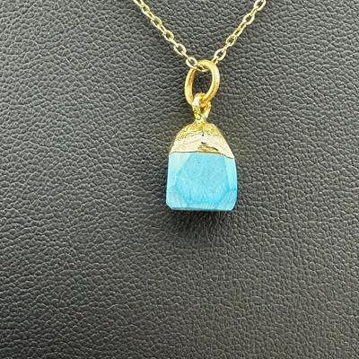Necklace 925 Silver-Tone, Gold-Plated, Natural Raw Turquoise Gemstone 