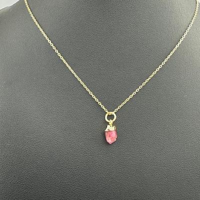 Necklace 925 Silver-Tone, Gold-Plated, Natural Raw Pink Tourmaline Gemstone