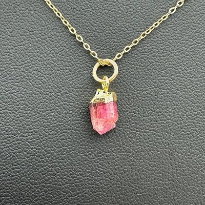 Necklace 925 Silver-Tone, Gold-Plated, Natural Raw Pink Tourmaline Gemstone